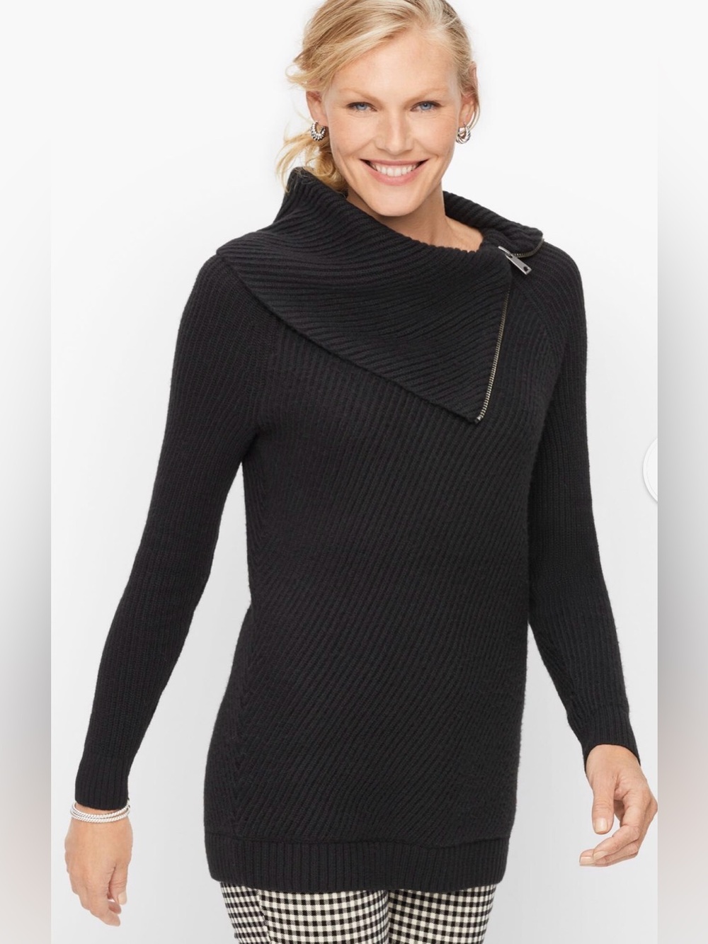 Talbots Black Split Neck Cotton Blend Sweater